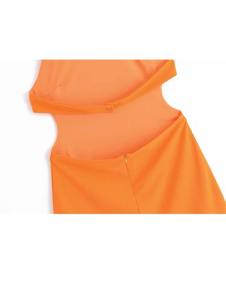 HH femmes mode d'été Sexy évider conception licou cou robe sans manches femme élégante dos nu mince Mini robe trapèze