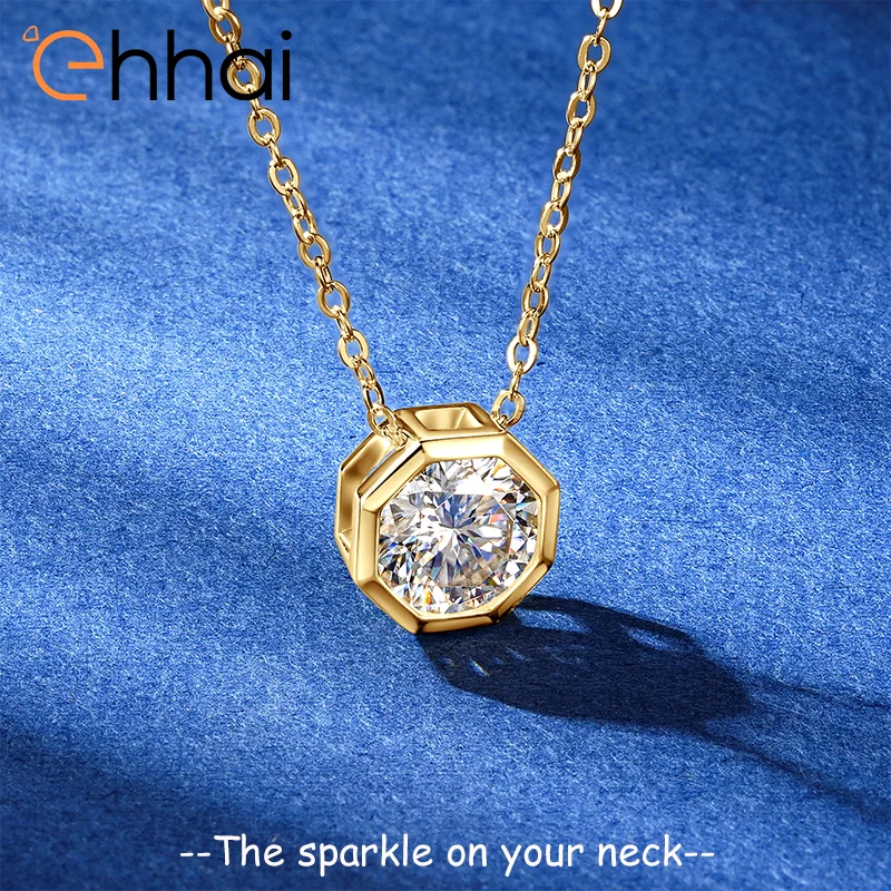 

Ehhai 6,5 мм 8 мм круглый муассанит пасьянс многоугольник кулон ожерелье для женщин стерлингового серебра 925 пробы ювелирные изделия на шею свадебный подарок