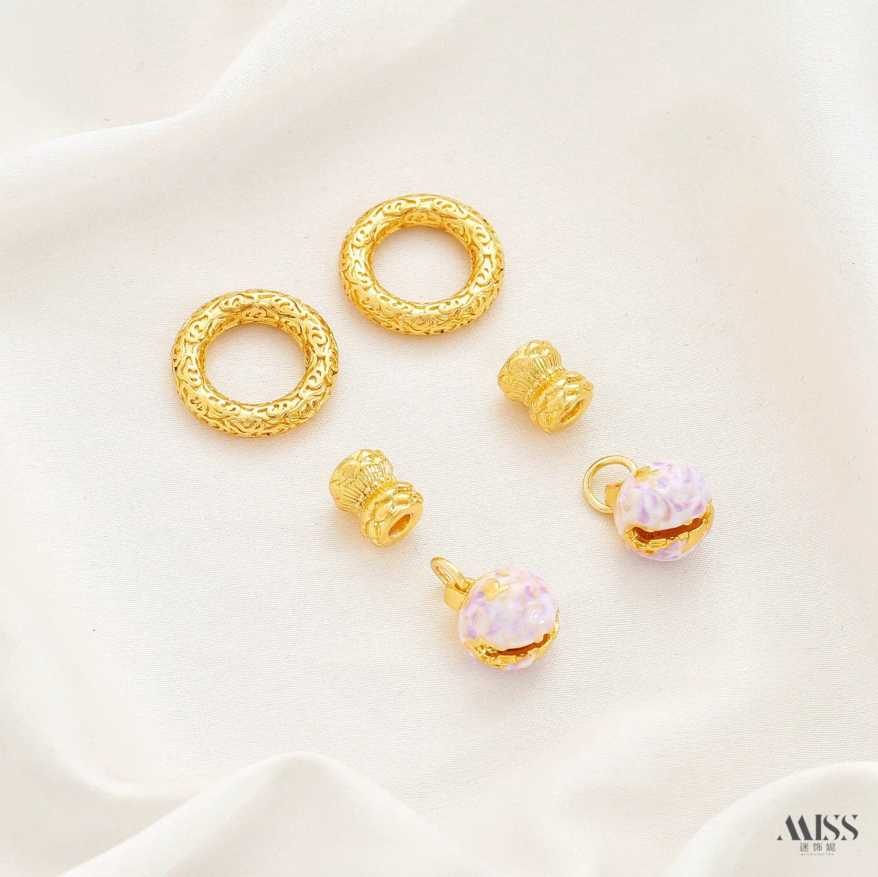 Copper 18K Gold Plated, Lucky Cloud, Qiankun Ring, Double Head Lotus Seat, Bell Pendants, DIY Blessing Bell Jewelry Accessories