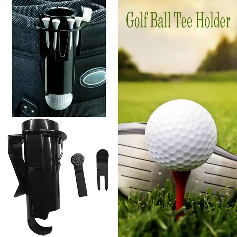 New Portable Storage Golf Ball Tees Holder Pro Clip Caddy With Nylon Brush Divot Cleaning Tool With Brush Drop Ship