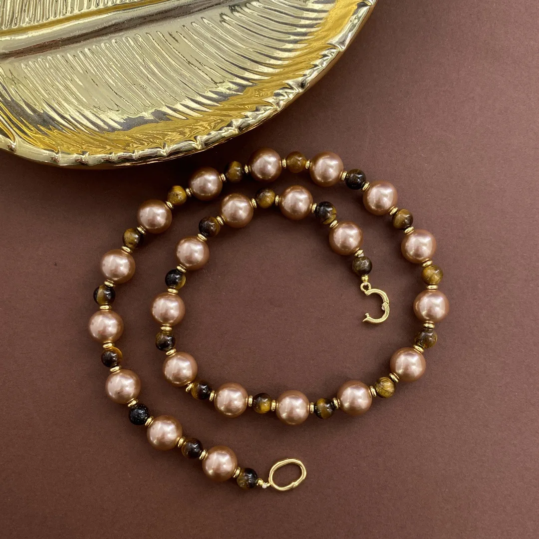 

New Natural Tiger Eye Stone Pearl Necklace for Women Chinese versatile bead collarbone chain