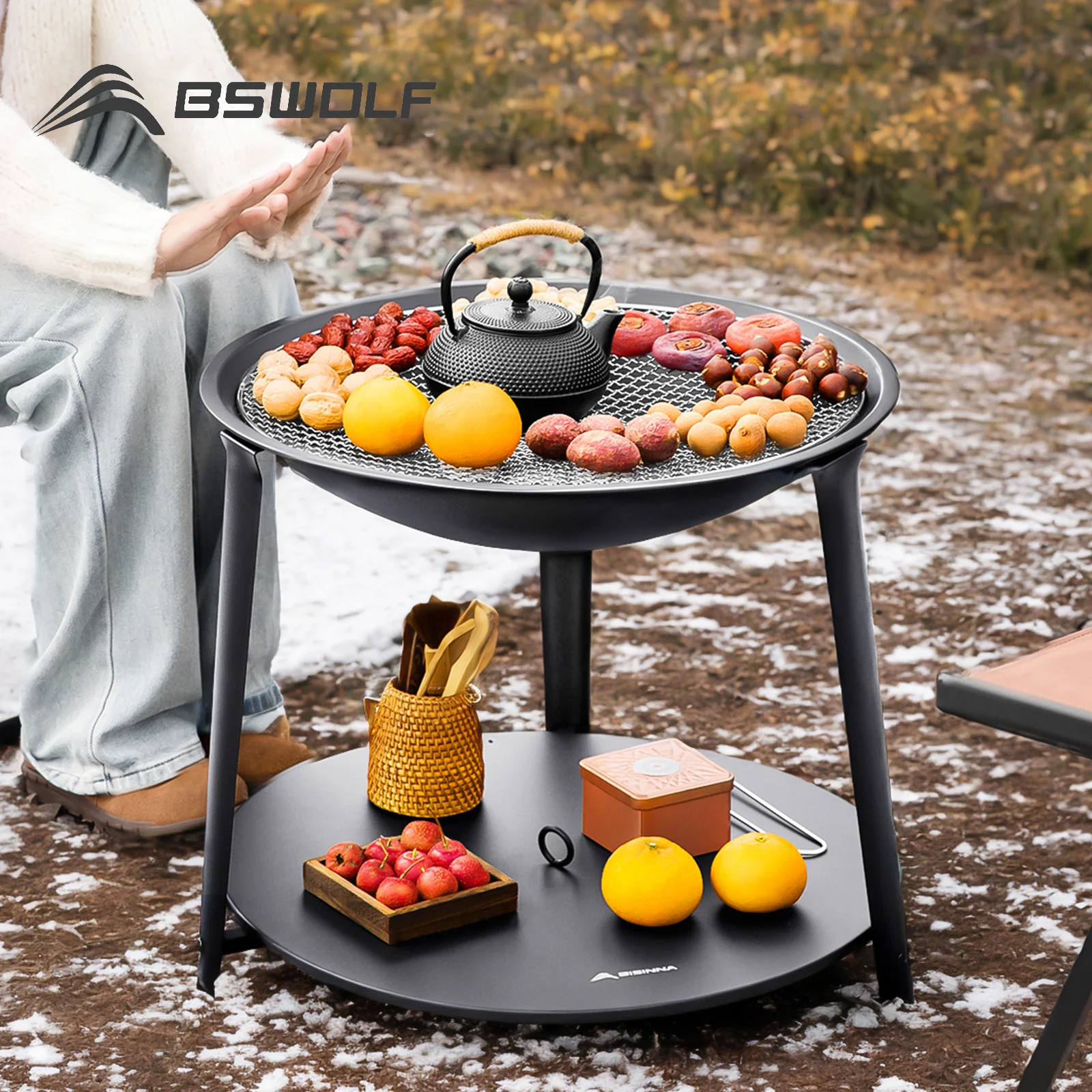 BSWOLF Camping Barbeque Stove Outdoor Multi-functional Fire Burner BBQ Charcoal Grill for Picnic Bonfire Patio Tea Boiling