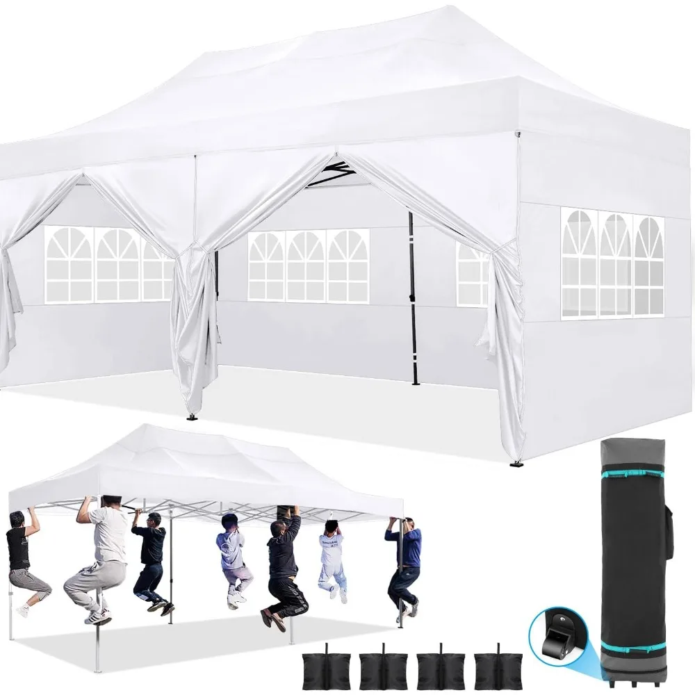 

Pop up Canopy Tent 10x20 Heavy Duty Gazebo with 6 Sidewalls, UPF 50+ All Weather Waterproof Commercial Outdoor Wedding Party Te