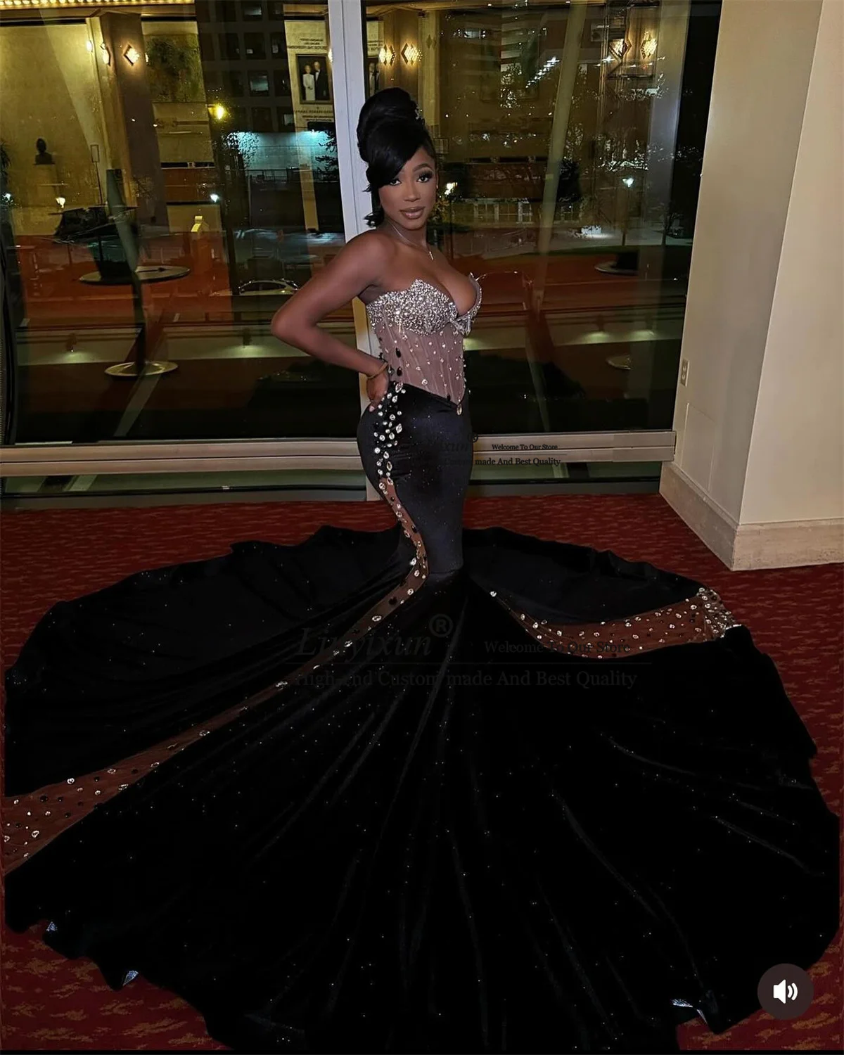 Luxury Beaded Crystals Prom Dresses Mermaid Glitter Sequins Formal Evening Gown For Black Girl Party Gala robes de soirée