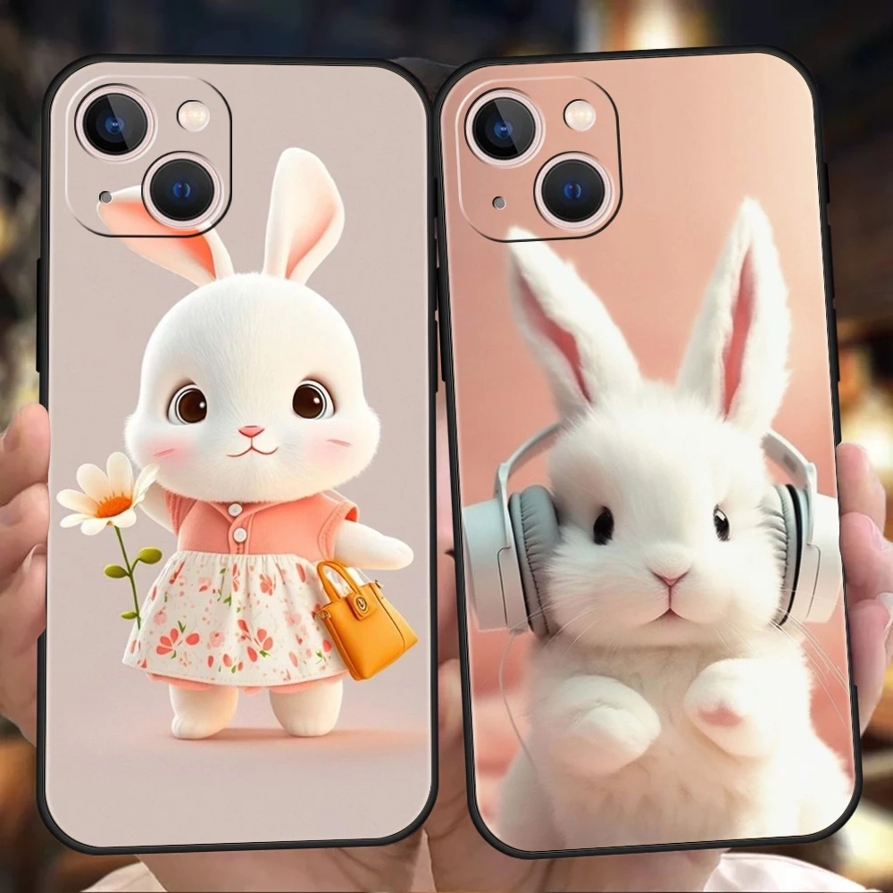 A Cute Rabbit With A Purple Hat Phone Case Cover for iPhone 16 15 14 13 12 Pro Max XR XS 11 7 8 Plus Shockproof Silicone Shell