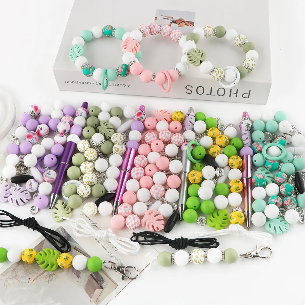 Sunrony Neue runde Silikonperlen/Gänseblümchen/Kleiner Bär/buntes Kunststoff-Clip-Set für Schmuck, DIY, Armband, Halskette usw., Zubehör