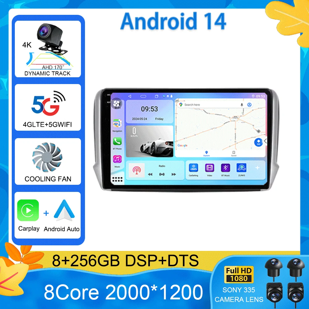 

Автомагнитола на Android, стерео, экран 10,1 дюйма для Peugeot 2008, 208, 2012-2018, 2 Din, мультимедийная навигация, головное устройство, Gps, автомобильный аудиоплеер