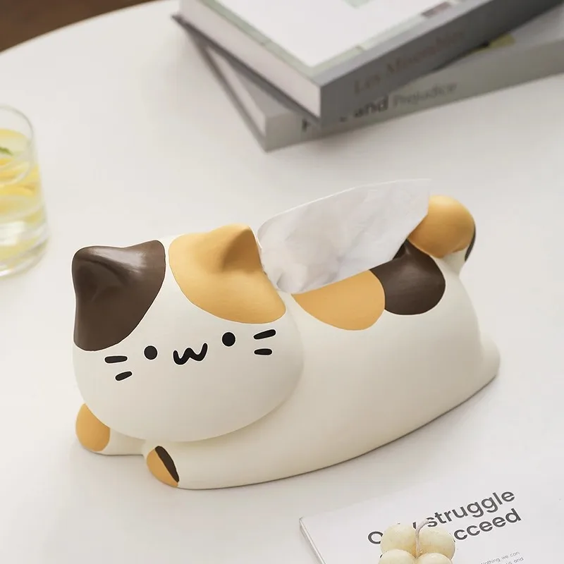 

Ceramic tissue box with upturned tail cat, cute living room paper box, home coffee table, high-end paper box, napkin paper box