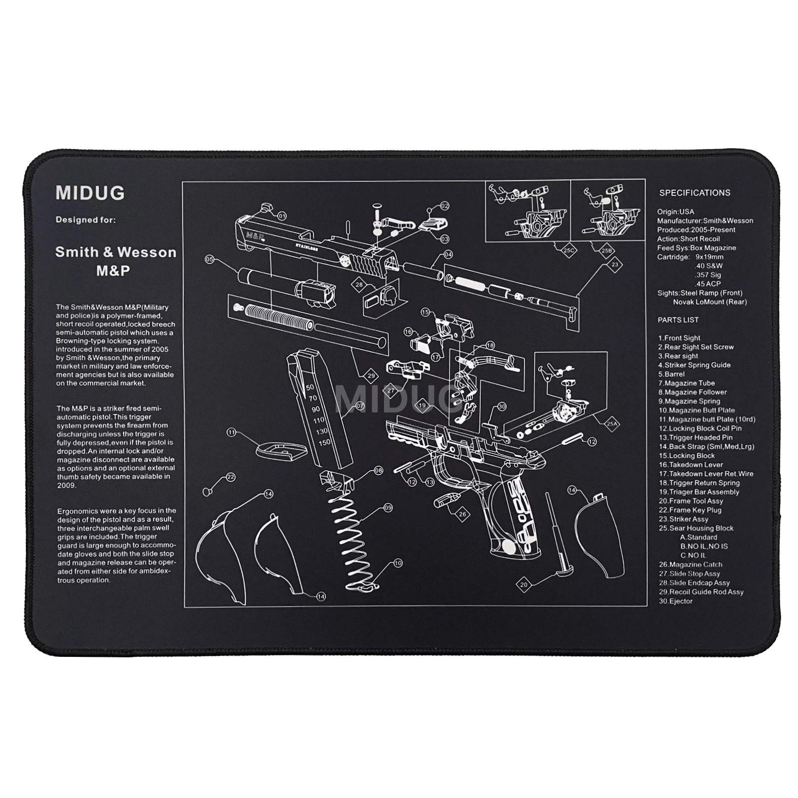 MIDUG Gun Cleaning Mat for Smith & Wesson M&P Handgun Protective Workbench Mat for M&P Pistol Cleaning, Gun Cleaning Pad