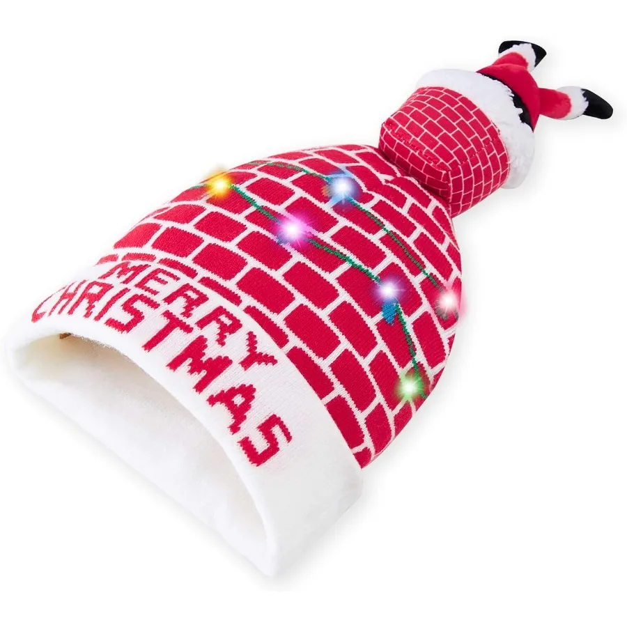 RAISEVERN Unisex Ugly LED Christmas Hat Novelty Colorful Lightup Stylish Knitted Sweater Xmas Party Beanie Cap with 6 Lights fo