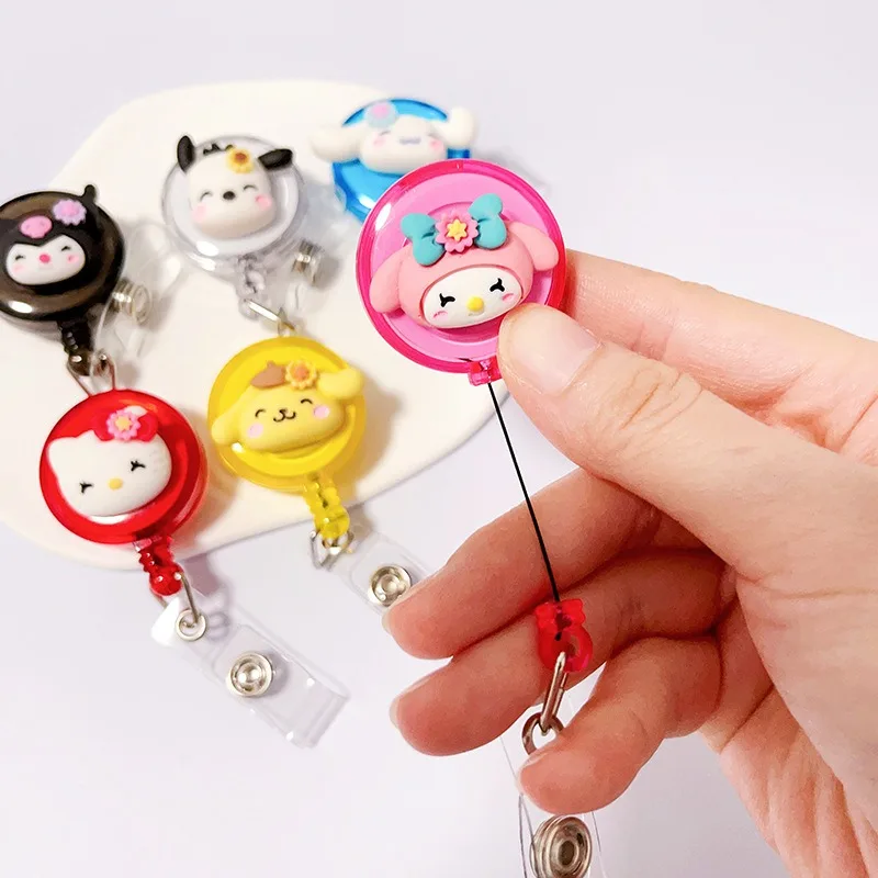 Anime Sanrio Hello Kitty Badge Reel Retractable ID Badge Holder With 360 Rotating Alligator Clip Nurse Name Credential Holder