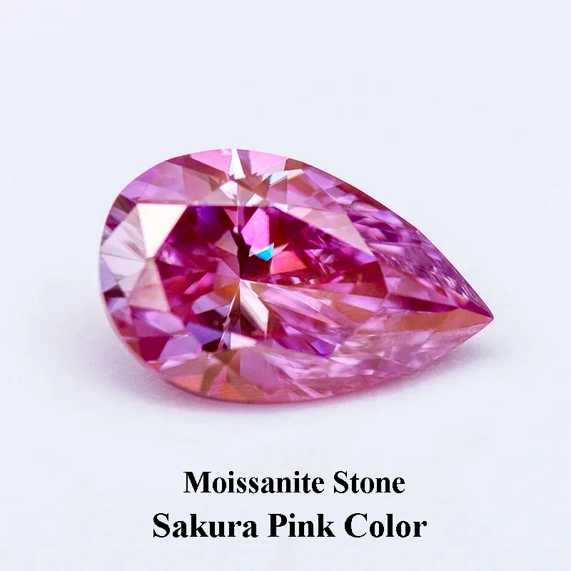 

Moissanite Stone Sakura Pink Color Pear Cut Lab Created Diamond DIY Woman Jewelry Making Materials with GRA Certificate