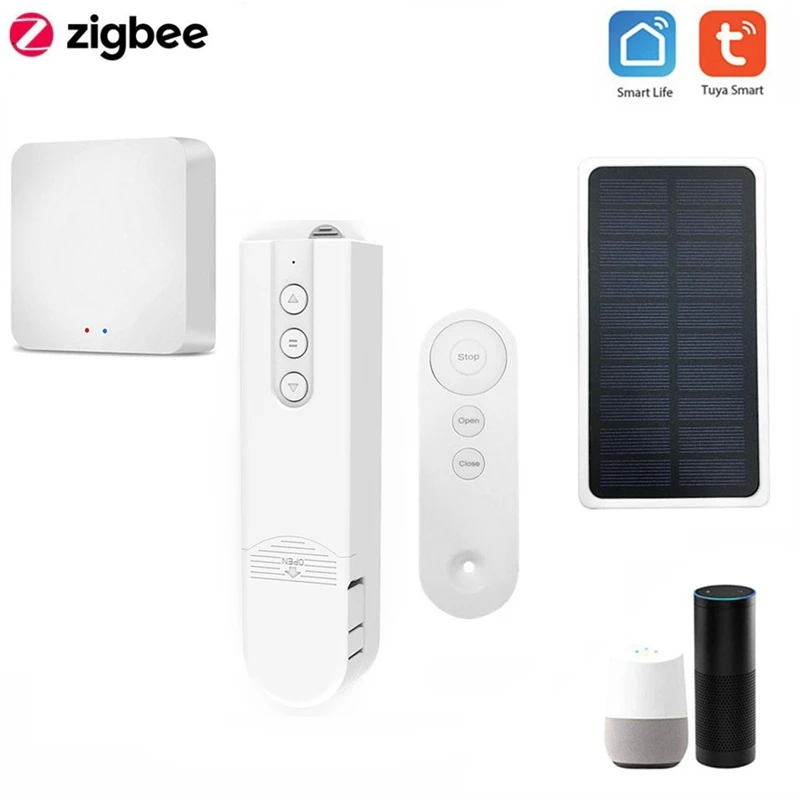 

Умный двигатель для штор Tuya Zigbee, прочный автоматический Электрический роликовый затвор, шлюз и солнечная панель, подъем теней