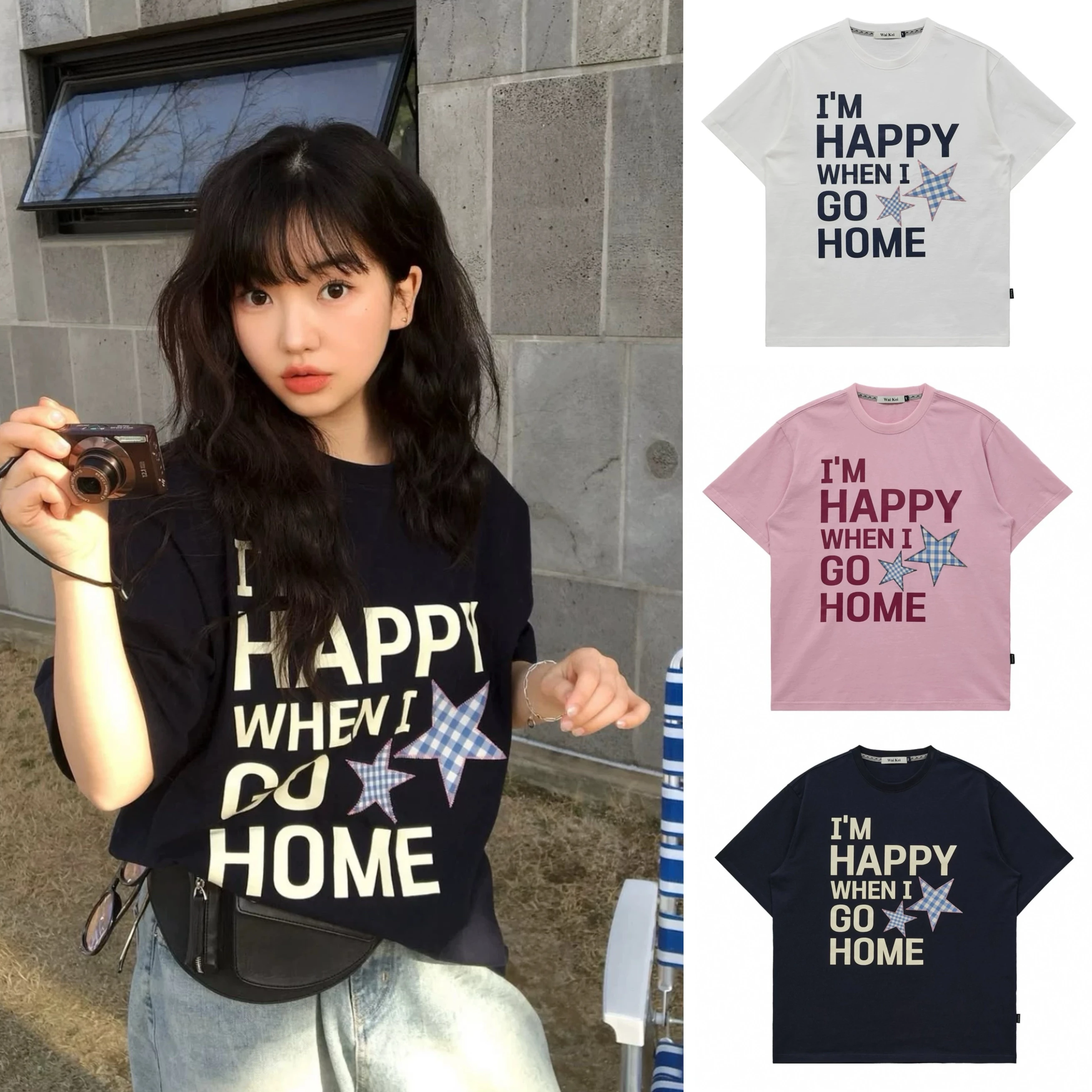 

Riku Stars id Letter Print Loose Casual round Ne ort Sve T-irt ex Summer Cotton Creative Design Casual Sle