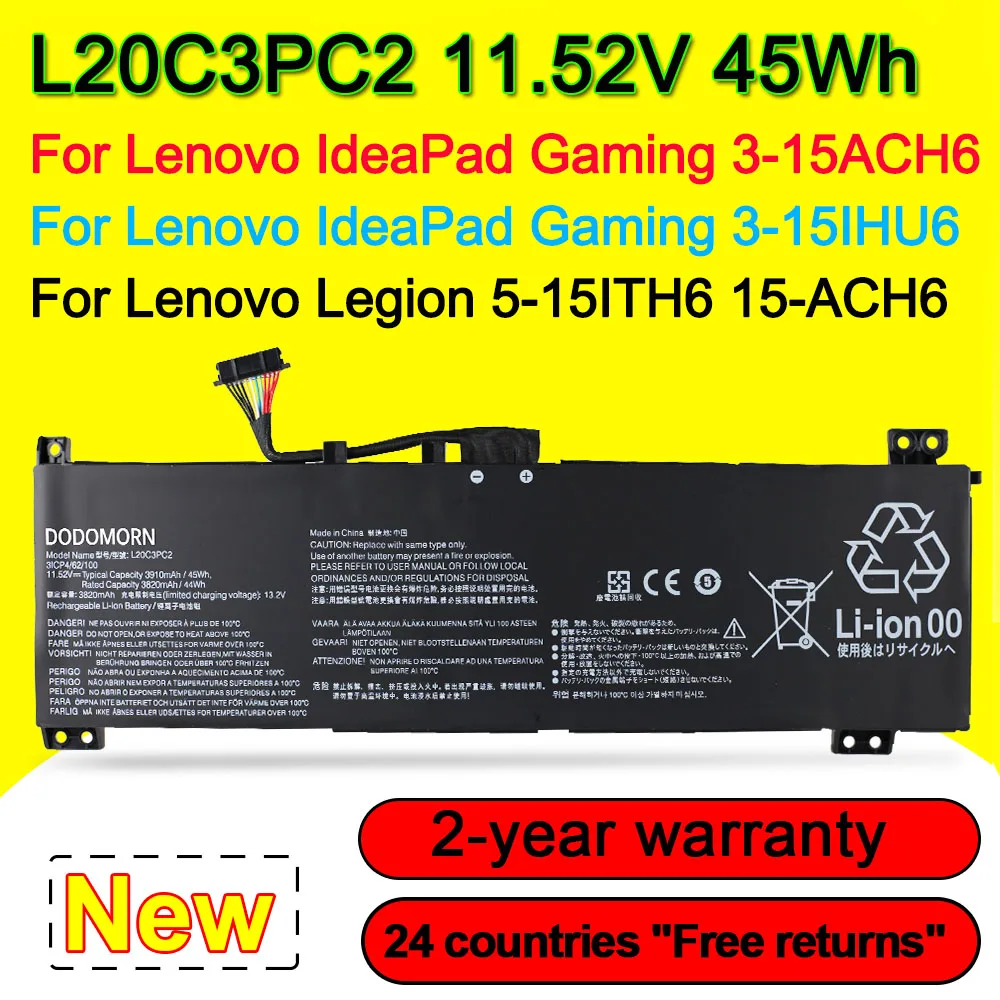 

L20C3PC2 Laptop Battery For Lenovo Ideapad Gaming 3-15ACH6 15IHU6 Legion 5-15ITH6H 5-15ITH6 5-15ACH6 L20M3PC2 L20D3PC2 L20L3PC2