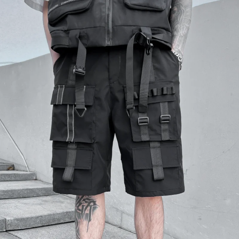 HKSH Summer New Tactical Japanese Shorts Men's Dark Techwear Straight Knee-length Pants Multi Pocket Casual Trendy Capris HK0669