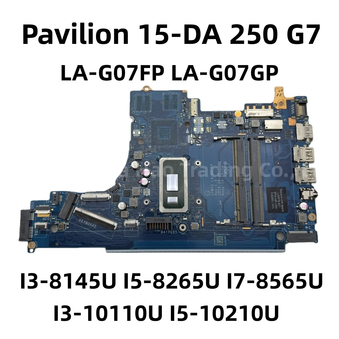 Płyta główna do laptopa HP Pavilion 15-DA 250 G7 z procesorem i5-8265U, i7-8565U, i3-10110U, LA-G07FP/LA-G07GP, L68087-601, L49975-001, UMA