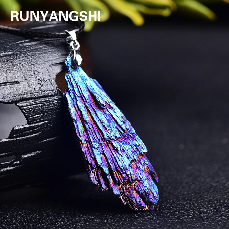 Natural Crystal Pendant Jet stone Blaze Blue Black Tourmaline Aura Rainbow  Jewelry Necklace For Woman Gifts