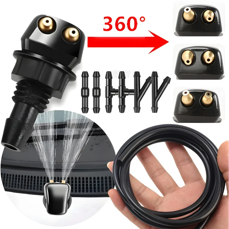 Car Windshield Wiper Spray Hose Set Auto Cleaning Wipers Adjustable Nozzle 2/1M Rubber Water Spray Hose I T Y Splitter Connector