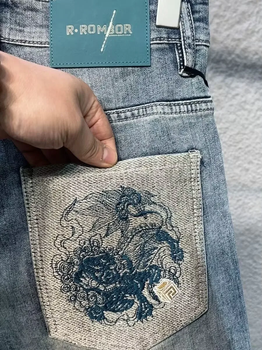 Zomer dunne Faion luxe heren denim orts casual elastische rechte gestikte vijfkwartbroek jeugd vrijetijdskleding