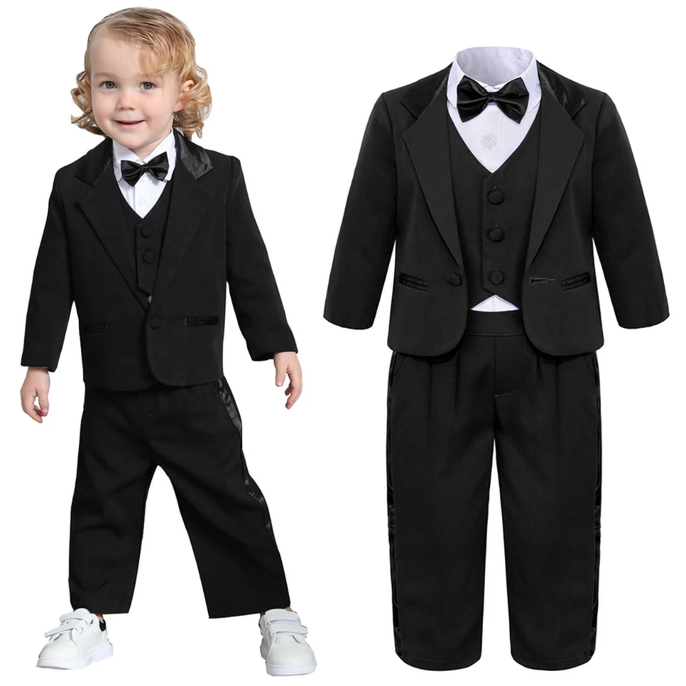 Kids Clothes Fashion One Button Notch Lapel Children Suits Solid Color Good Quality Formal Casual Boy Suits (Blazer+Vest+Pants)