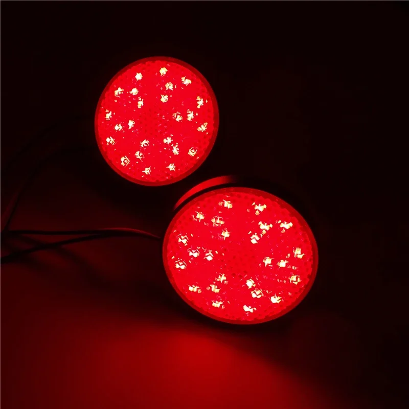 1 Pair Red 24 SMD LED Round Motorcycle Tail Light Universal 12V Mini Motorbike Reflector Turn Signal Brake Stop Lamp