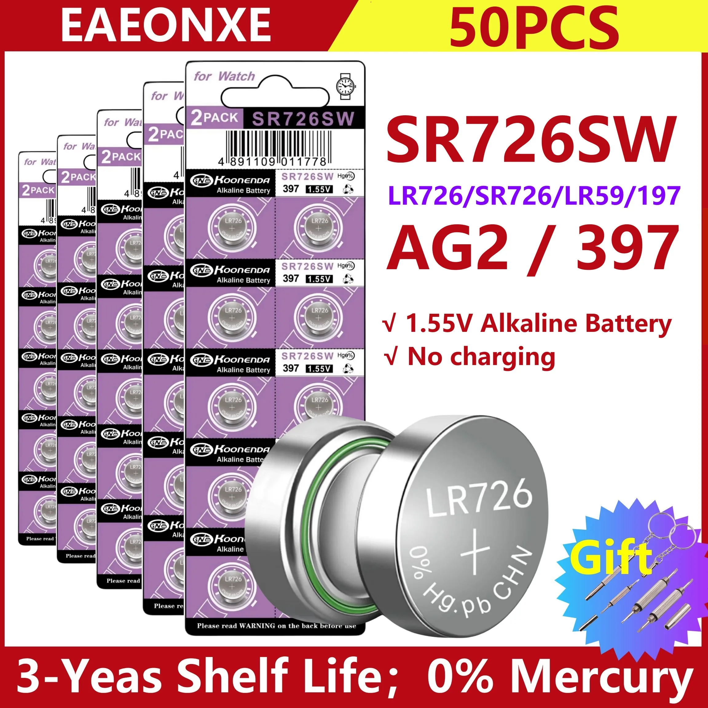 

50PCS 28mAh LR726 AG2 Button Pilas Batteries SR726SW CX59 LR59 SR59 397 396A G2A G2 1.5V Alkaline Cell Coin Battery