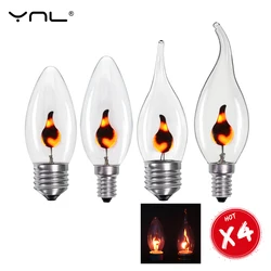 4pcs Edison Led Candle Light Bulb E14 E27 LED  Flicker Flame Effect Bulb 3W AC220V Home For Decor Lighting Ampoule Candle Bulb