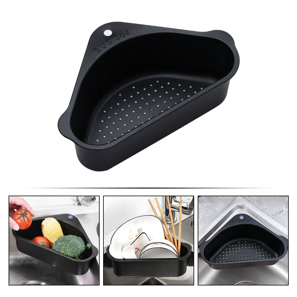 

1Pcs Triangular Sink Basket Draining Baskets Metal Rack Kitchen Organizer No Miscellaneous Taste Rustproof Silver