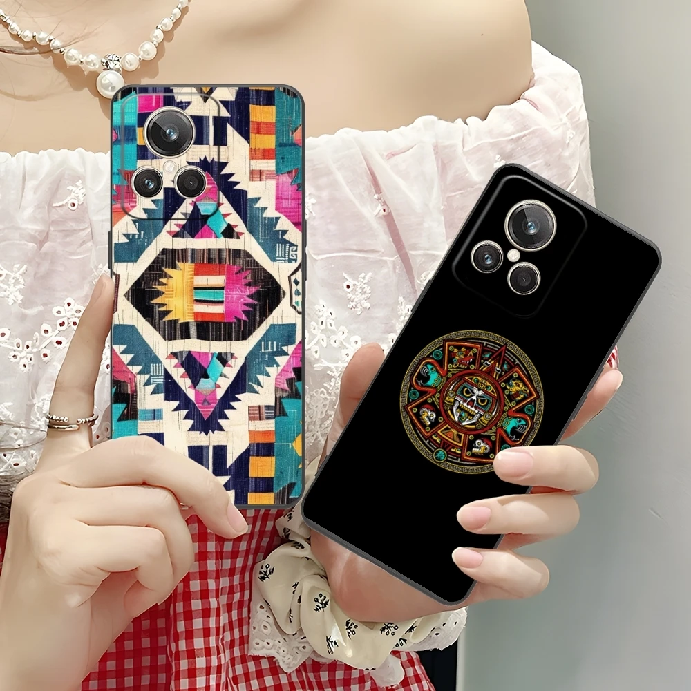 Aztec Pattern Fashion Mobile Cell Phone Case for Realme GT 2 9i 8i 7i Pro X50 X2 C35 C21 C20 C11 C3 Black Soft Phone Cover Shell