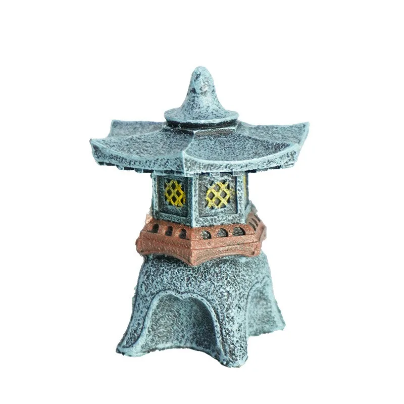 

Chinese Style Aquarium Pagoda Decor Fish Tank Ornament Submersible Retro Garden Rock Tower Landscape Resin Decor for Aquascaping