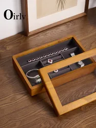 Oirlv New Wooden Multi-function Jewelry Display Box Microfiber Ring Earring Bangle Organizer Case Luxury Storag Box Jewelry Tray