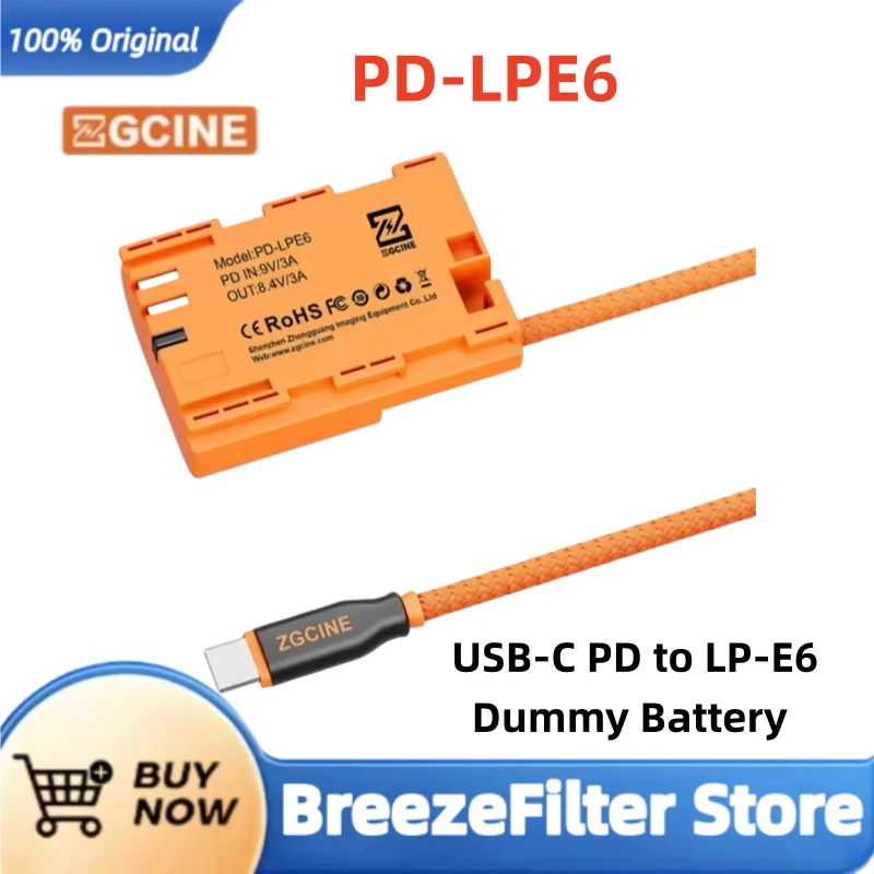 ZGCINE PD-LPE6  USB-C PD to LP-E6 Dummy Battery with Braided Wire For Canon Camera
