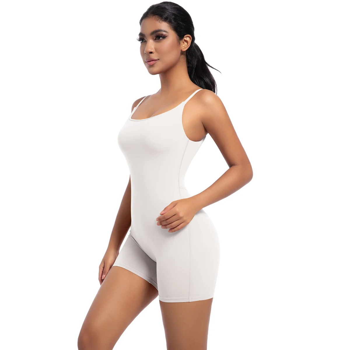 Hochfester Trainings-Stretch-Bodysuit für Frauen, Einteiler, schnelltrocknend, Hüft-Push-Up, Fitness-Shorts, Träger-Jumpsuit – Detail 37