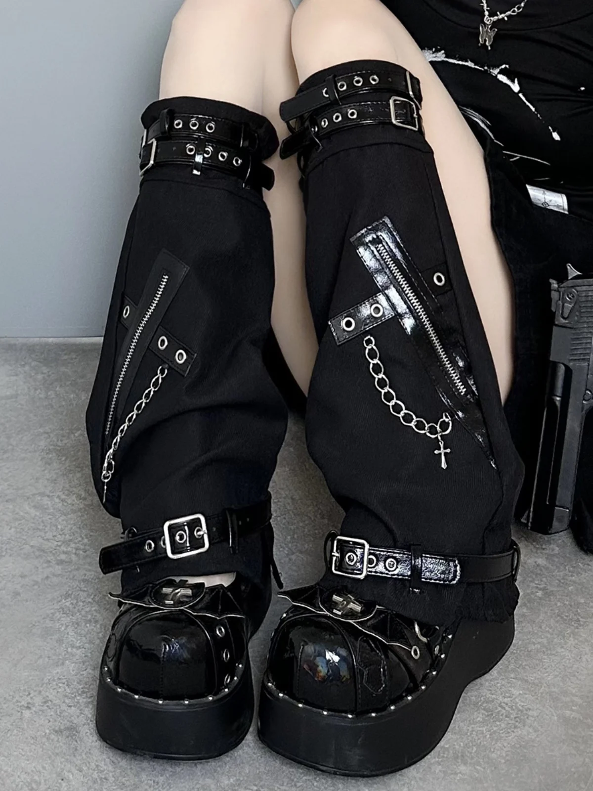 

Индивидуальный чехол для ног Y2k с цепочкой и кожаной пряжкой, женский сексуальный чехол для ног, темные панк-ворсовые носки Jk для женщин
