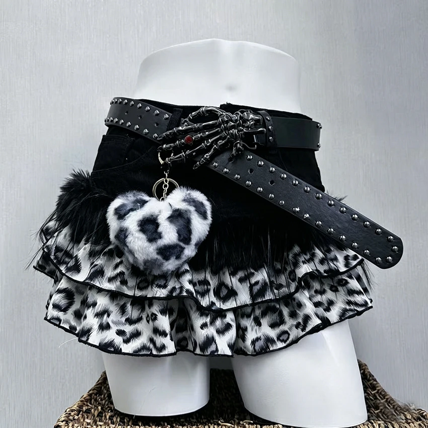 Y2K Street Spicy Girl Mao Mao Splicing Ancient Half length Skirts Fashion Pure Desire Wind Abi Gothic Short Skirts Without Belt image 3