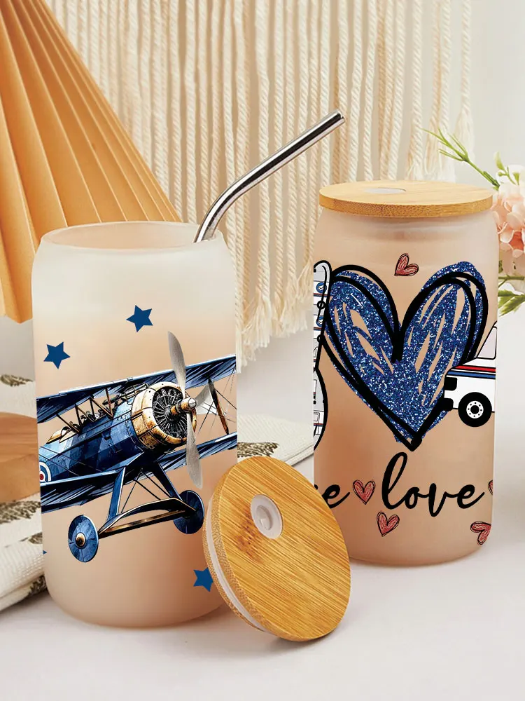 Cartoon Transportation Pattern UV DTF Transfer Stickers Libbey Cup Wrap Iron For Glass 16oz D14169