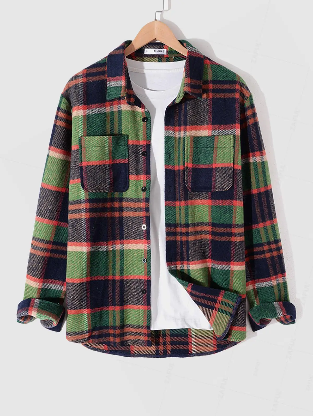 

ZAFUL Double Pockets Design Plaid Pattern Flannel Shacket