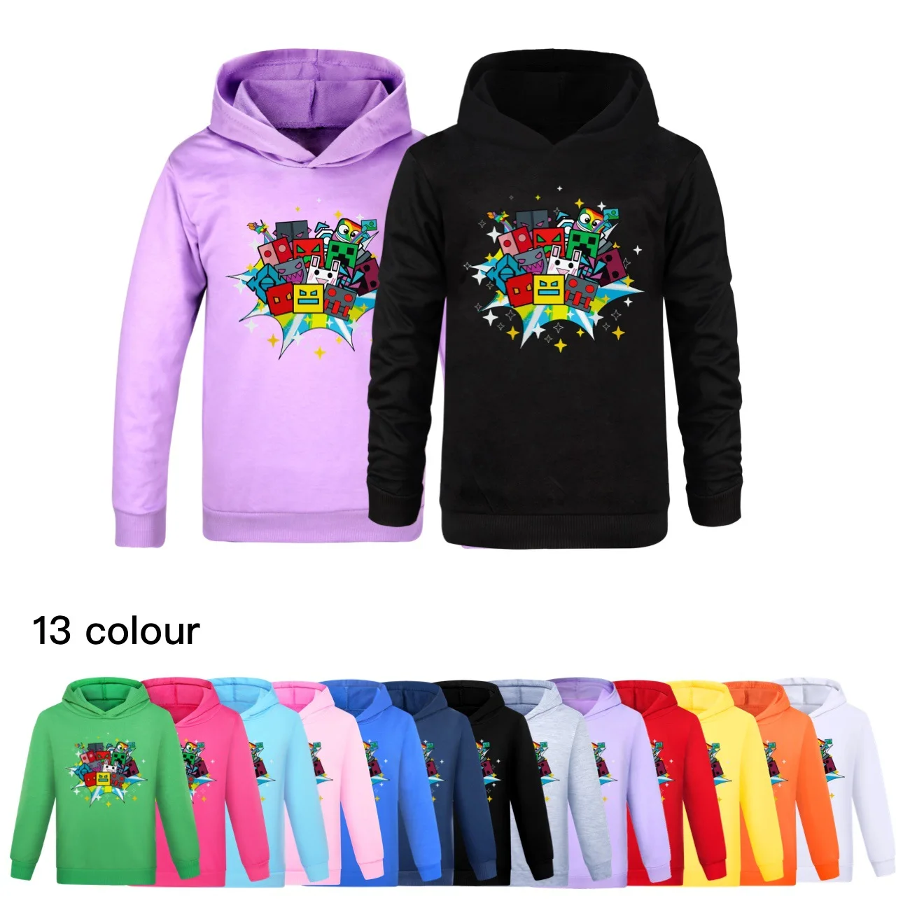 

Game Angry Geometry Dash Hoodie Kids Cartoon Sweatshirts Baby Boys Hooded Jumper Toddler Girls Outerwear Children Fashion Coats