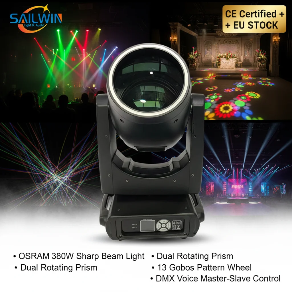 CE 380W Beam Moving Head Light SW-B380 DMX512 Dual Prism 13 Gobos DJ Disco Wedding Stage Event Moving Head Lighting