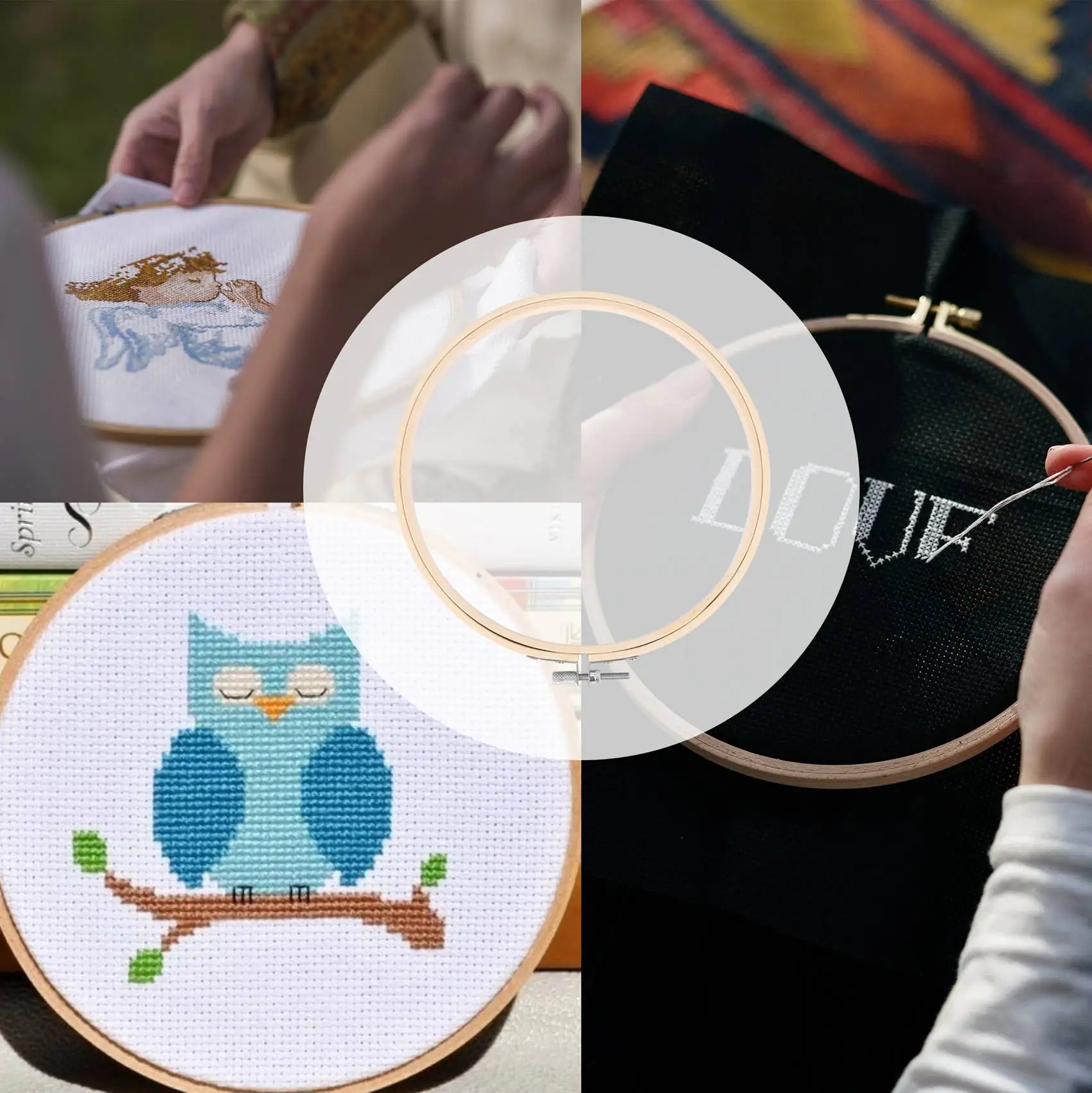 A06RP 12 قطعة 7 بوصة أطواق التطريز الخشبية السائبة الخيزران دائرة عبر غرزة هوب حلقة مستديرة للخياطة الفنية الحرفية اليدوية