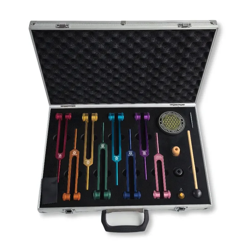 for Eight Color Set Tuning Forks 126.22 136.1 141.27 172.06 194.18 Hz with Activation Block Sound Healing Therapy Tool