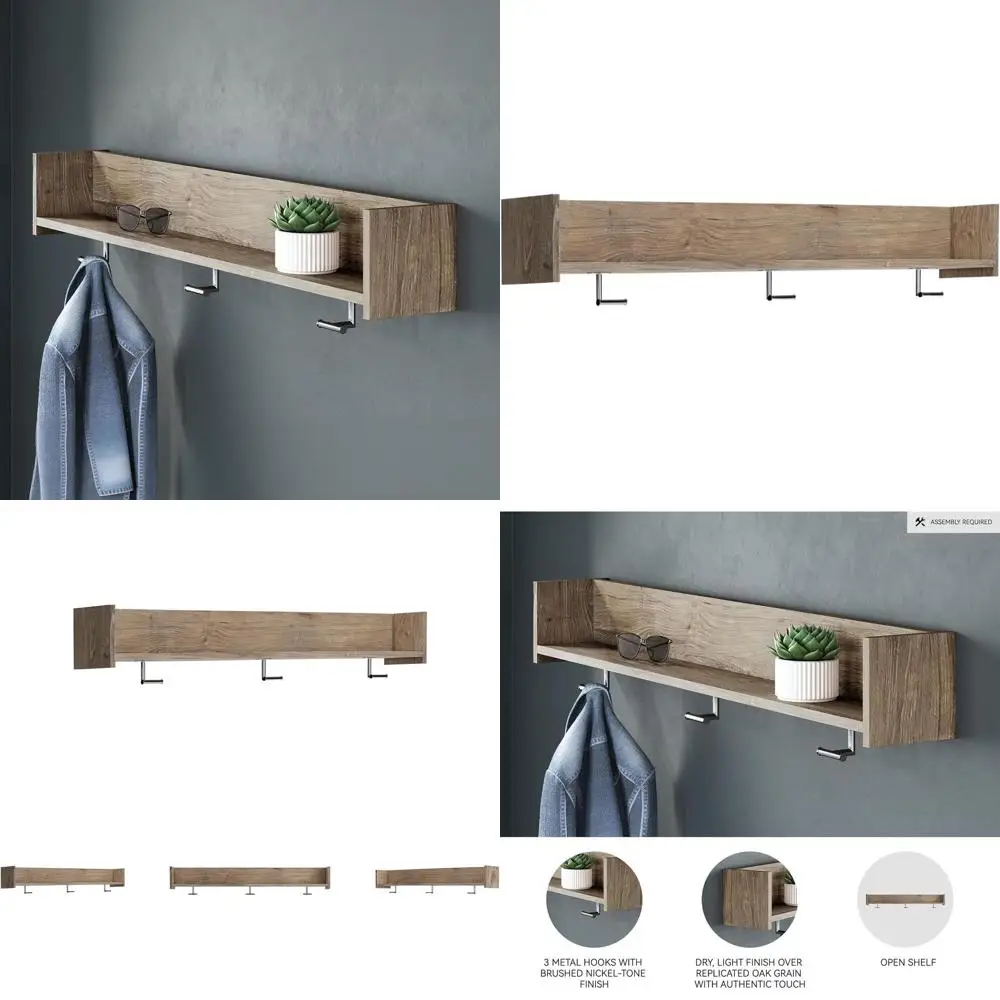 

Wall-Mounted Coat Rack with Shelf, Natural Beige Finish