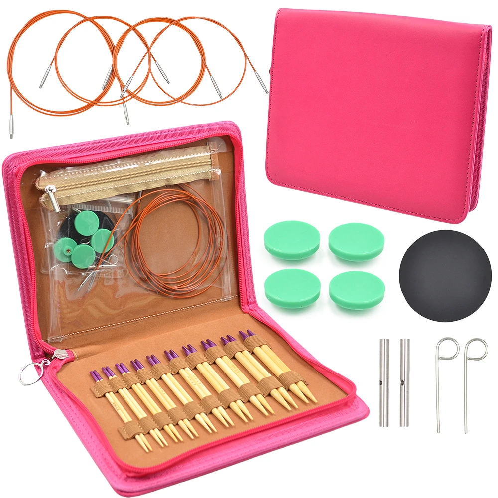 10Pairs Bamboo Interchangeable Crochet Needles 3.0-6.5mm Circular Knitting Needles Set Weaving Yarn Tools Weave Accessories Kit