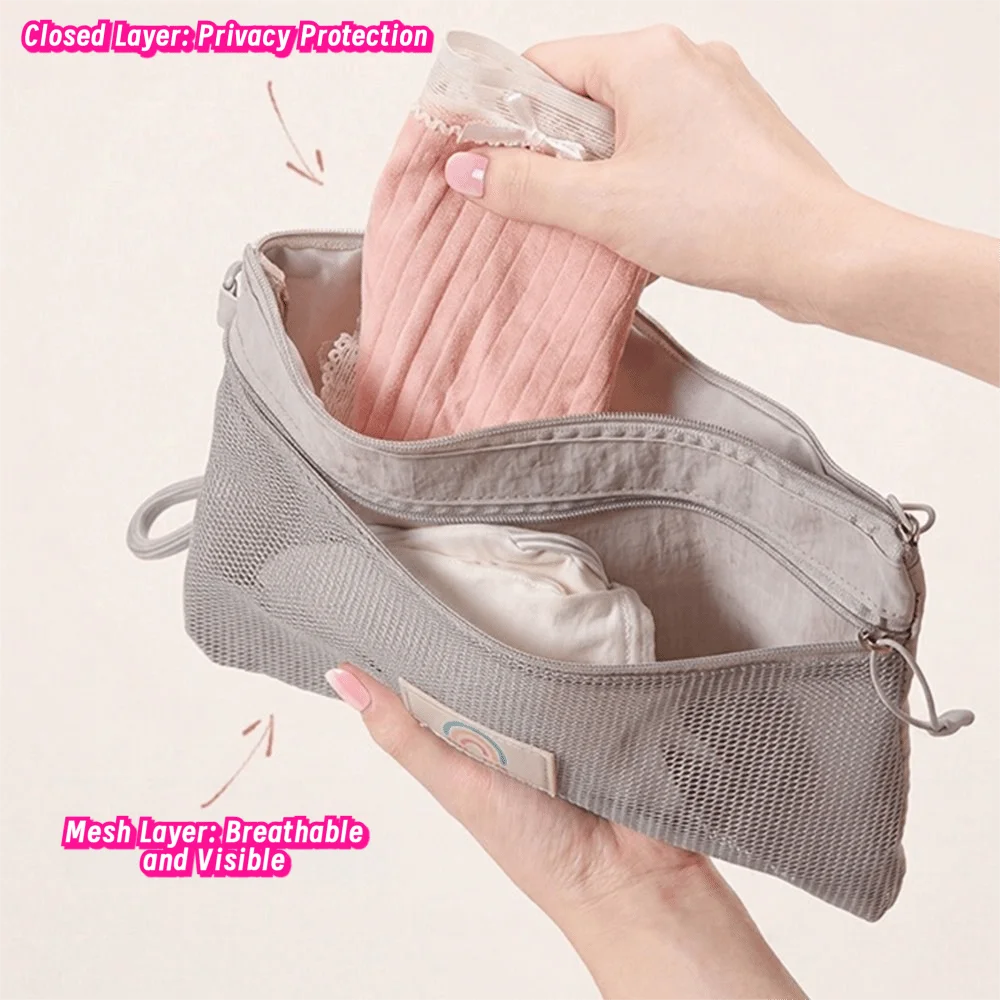 Multi-functional Grid Mesh Makeup Bag Double Zipper Large Capacity Toiletry Cosmetic Bag Sundries Organizer for Women Girls