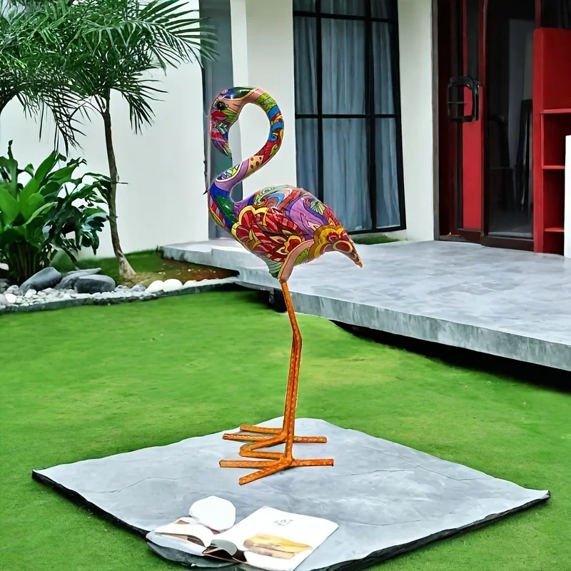 Colorful Cartoon Flamingo Statue, Resin Handicraft Multifunctional Garden Decoration, No Need Electricity, Suitable For