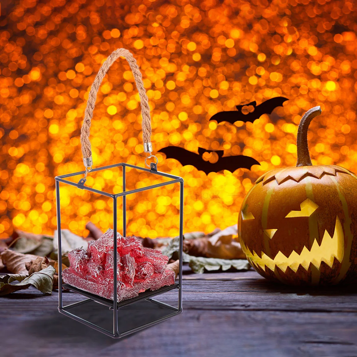 

1Pcs Simulation Fireplace Light Hollow-Out Decorative LED Charcoal Lantern Powered Portable Halloween Night Light Small