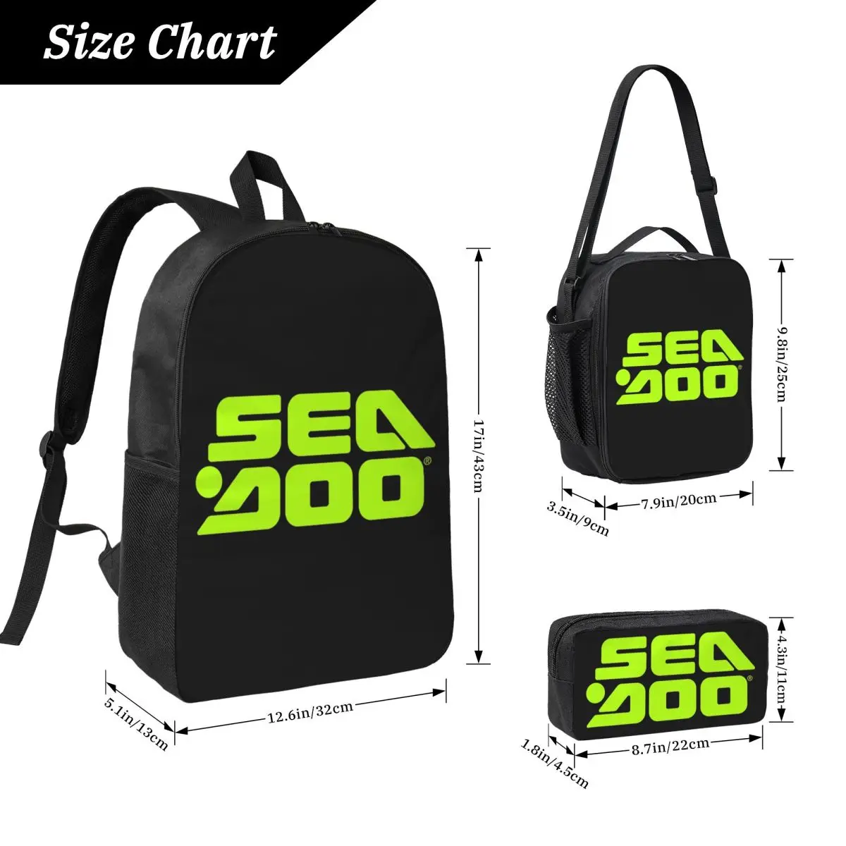 Sea Doo Team Rxt Brt Marine Backpack Boys Girls BookBag School Bag Computer Shoulder Bags 3ps Insulated Lunch Bag Pencil Case