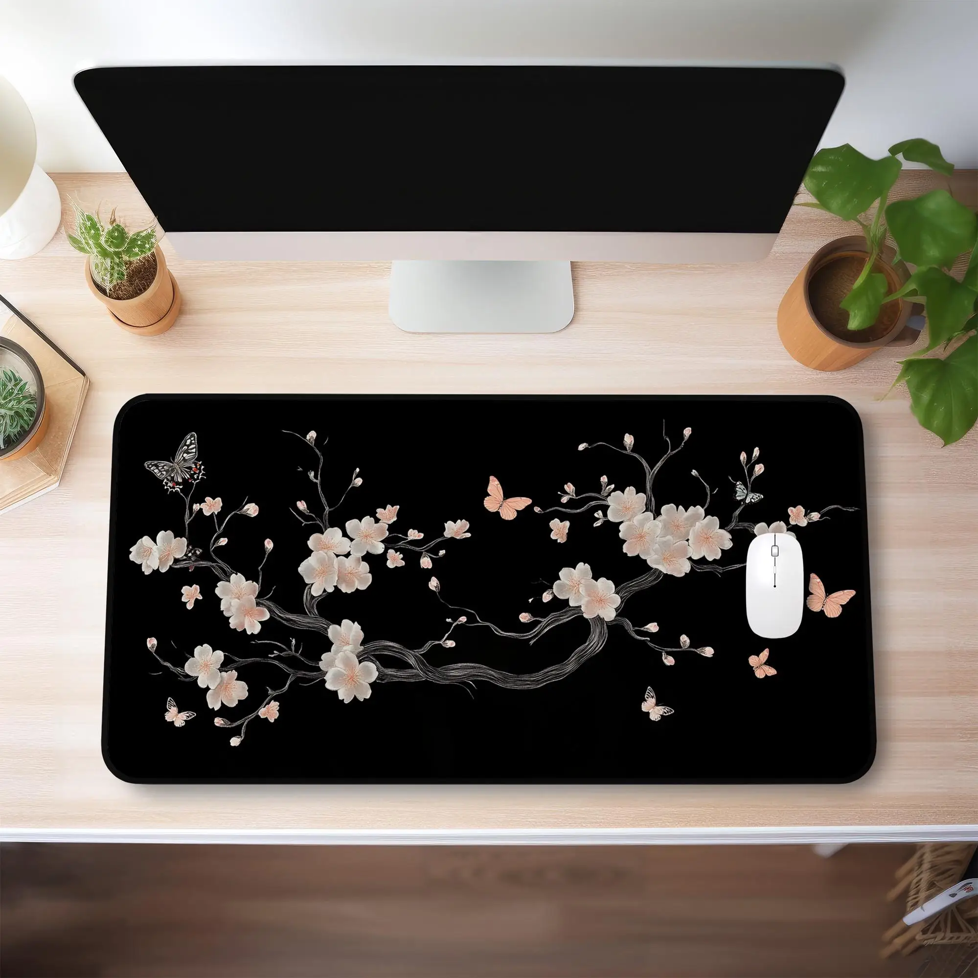Cherry Blossom Butterfly Deskmat,non-slip and Waterproof Mousepad,minimalist Office Decoration Mat,the Perfect Gift for Friends.