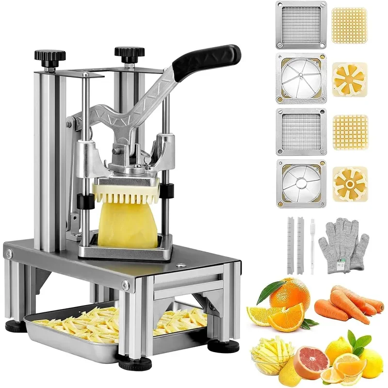 Commercial French Fry Cutter with 4 Replacement Blades 1/4 and 3/8 Blade Easy Dicer Chopper 6-wedge Slicer and 6-wedge Apple